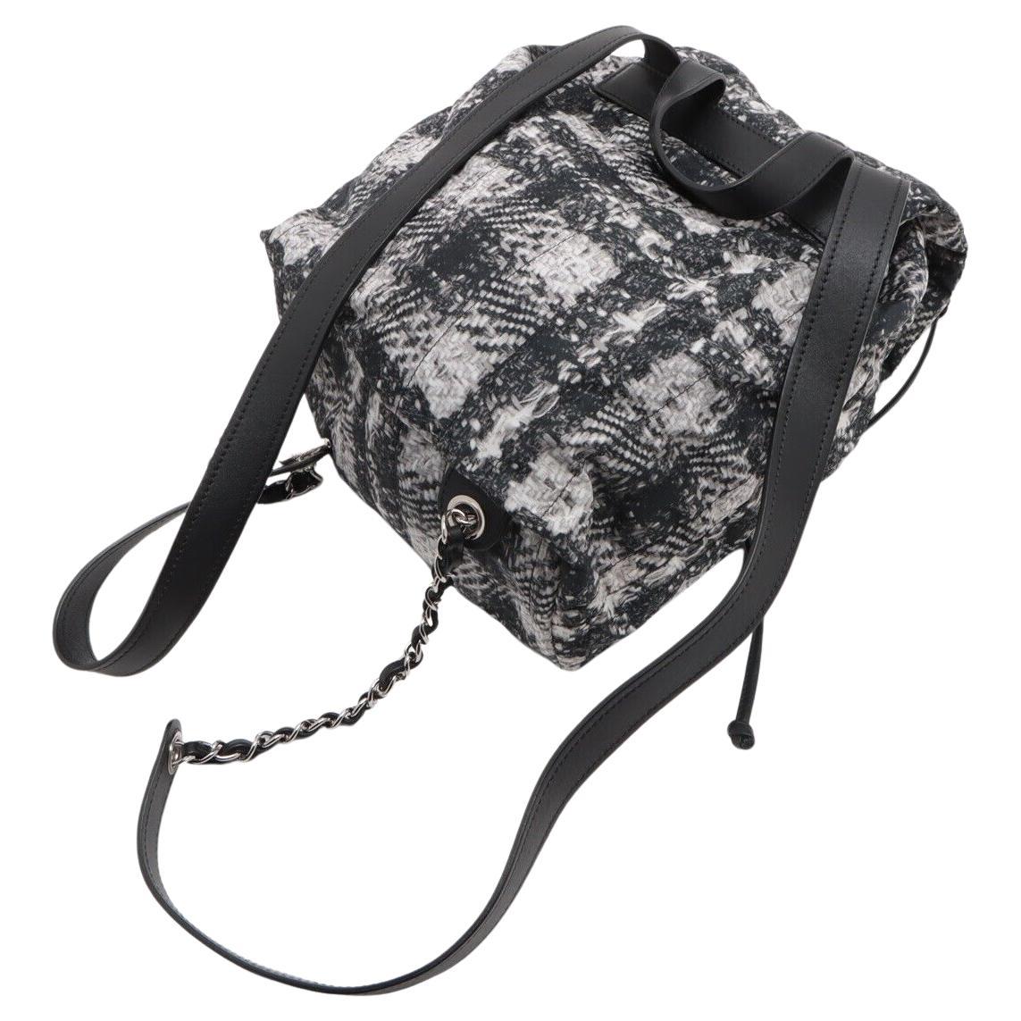 Chanel 2014 Faux Tweed Illusion Printed Medium Black White Nylon Duma Backpack 1