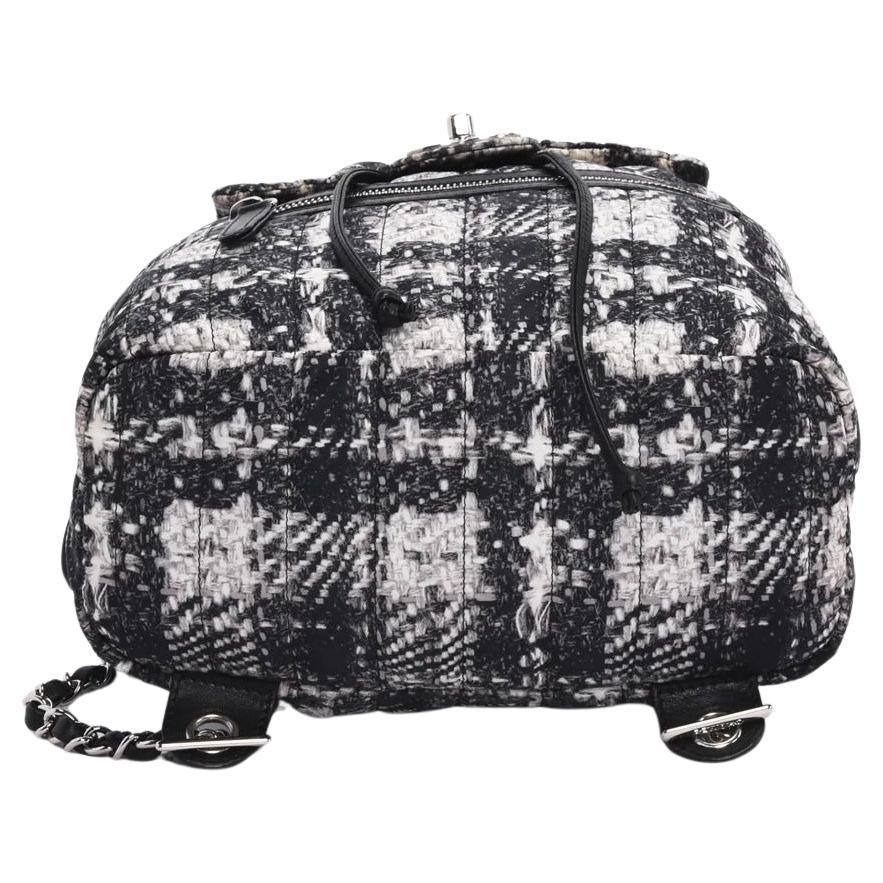 Chanel 2014 Faux Tweed Illusion Printed Medium Black White Nylon Duma Backpack 2