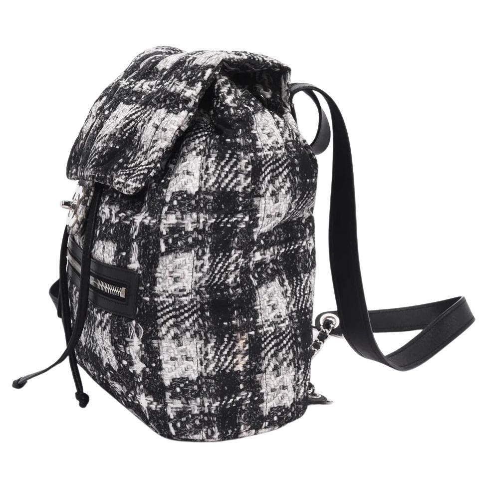 Chanel 2014 Faux Tweed Illusion Printed Medium Black White Nylon Duma Backpack 3