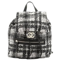 Chanel 2014 Faux Tweed Illusion Printed Medium Black White Nylon Duma Backpack