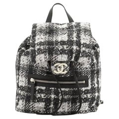 Zaino Chanel 2014 in finto tweed illuso stampato medio in nylon bianco e nero Duma