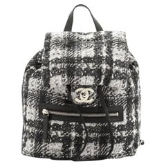 Chanel 2014 Faux Tweed Illusion Printed Medium Schwarz Weiß Nylon Duma Rucksack