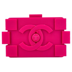 Chanel 2014 Fuchsia Pink Lego Brick Minaudière Clutch Bag SHW Plexiglass 67639