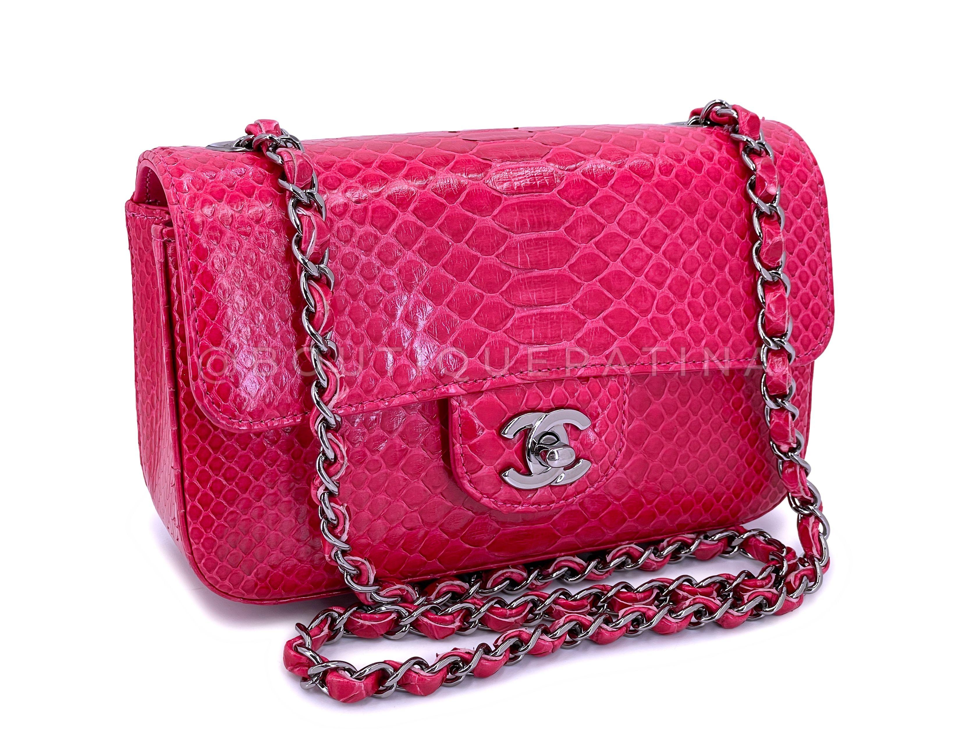 Pre-owned Chanel Boy Wallet On Chain WOC Hot Pink Python Brushed Silver  Hardware