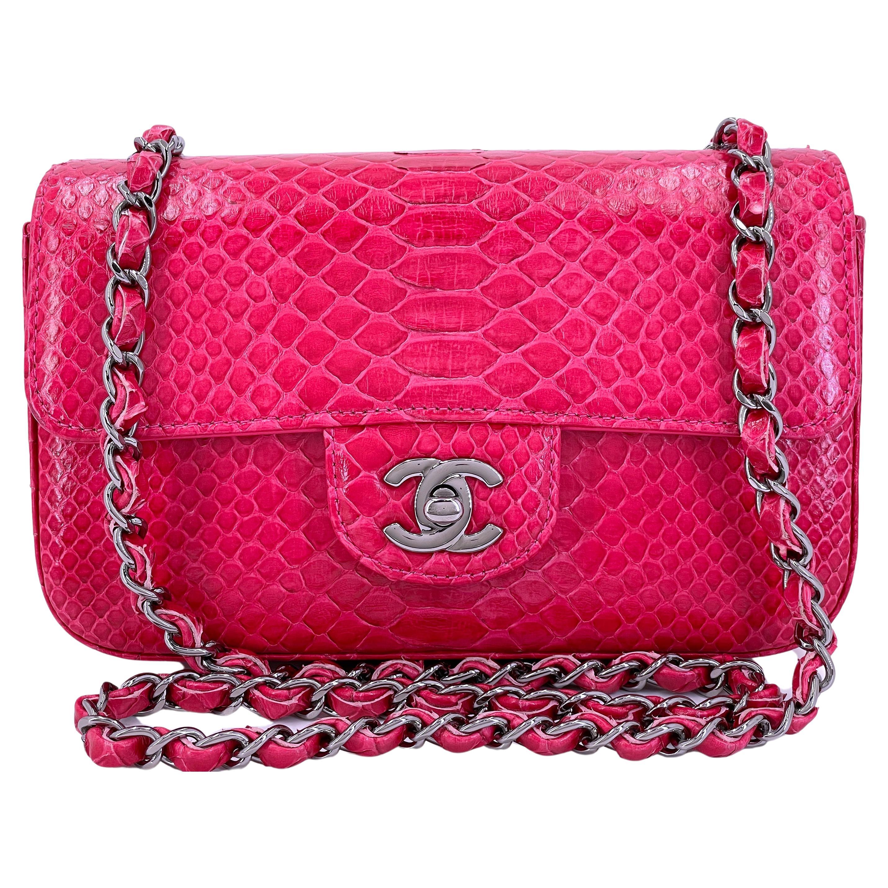 Chanel 2014 Fuchsia Pink Python Rectangular Mini Flap Bag RHW 67537