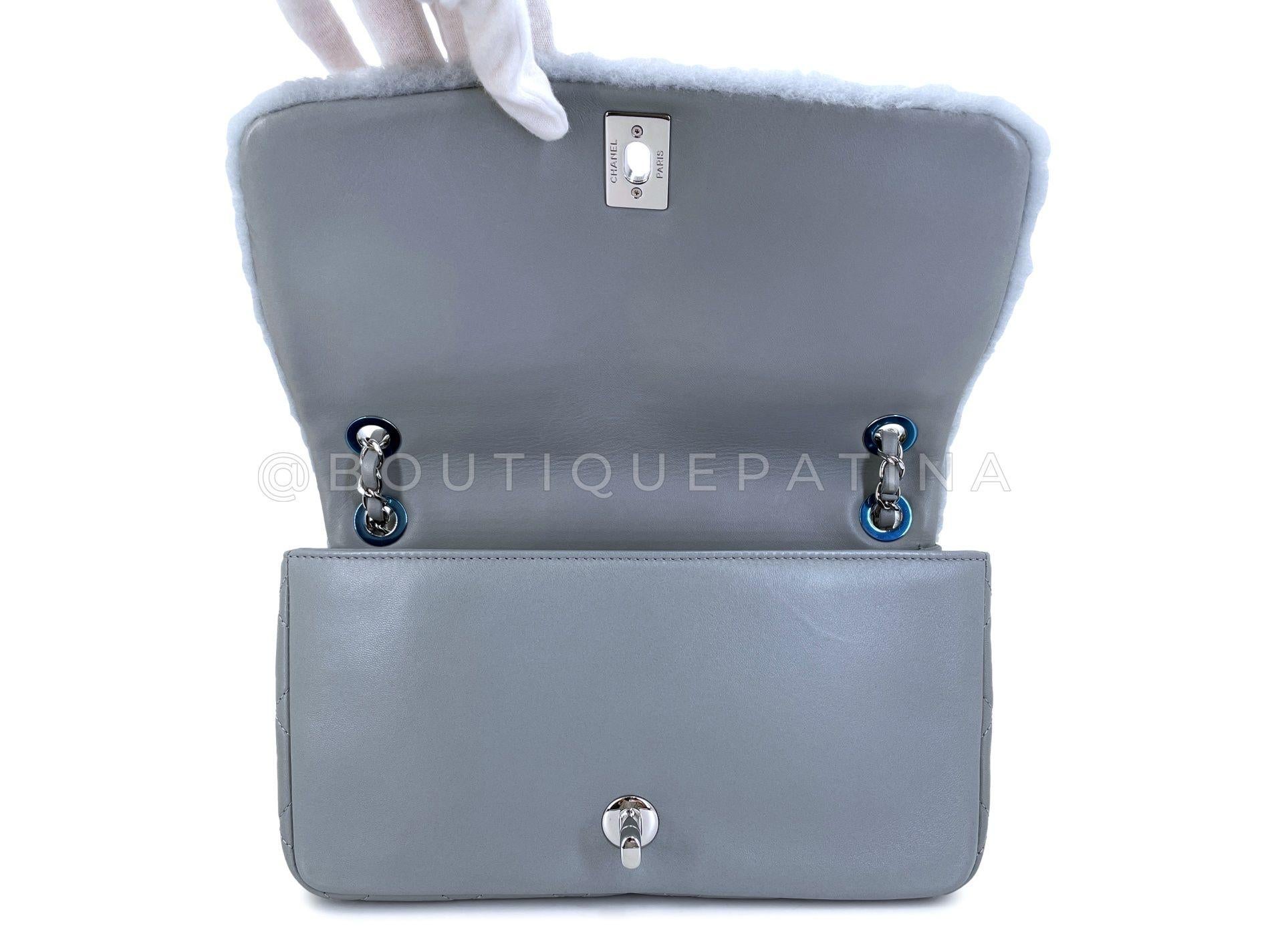 Chanel 2014 Gray Supermarket Comic Multicolor Shearling Flap Bag SHW 68183 For Sale 6