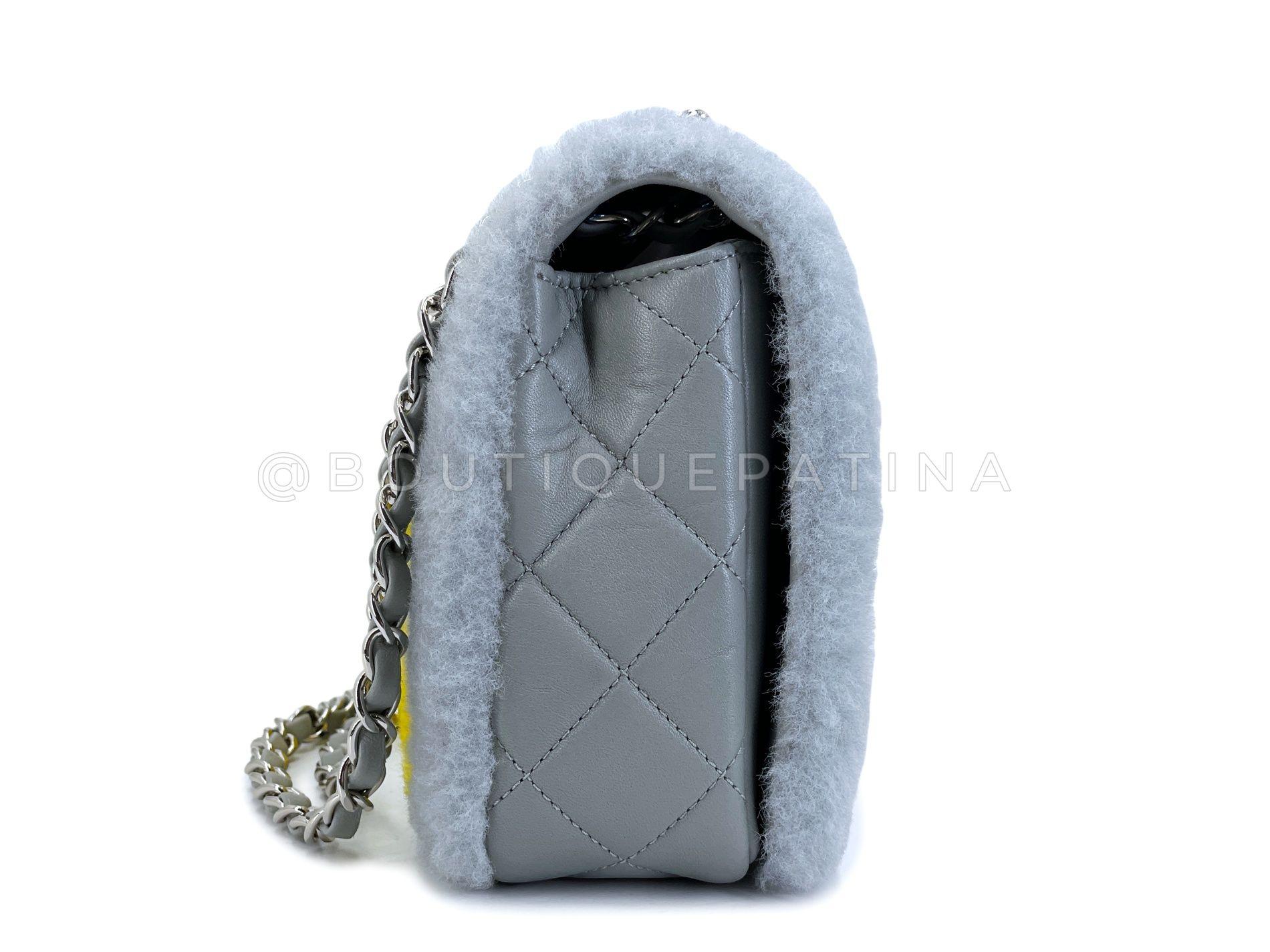 Women's Chanel 2014 Gray Supermarket Comic Multicolor Shearling Flap Bag SHW 68183 For Sale