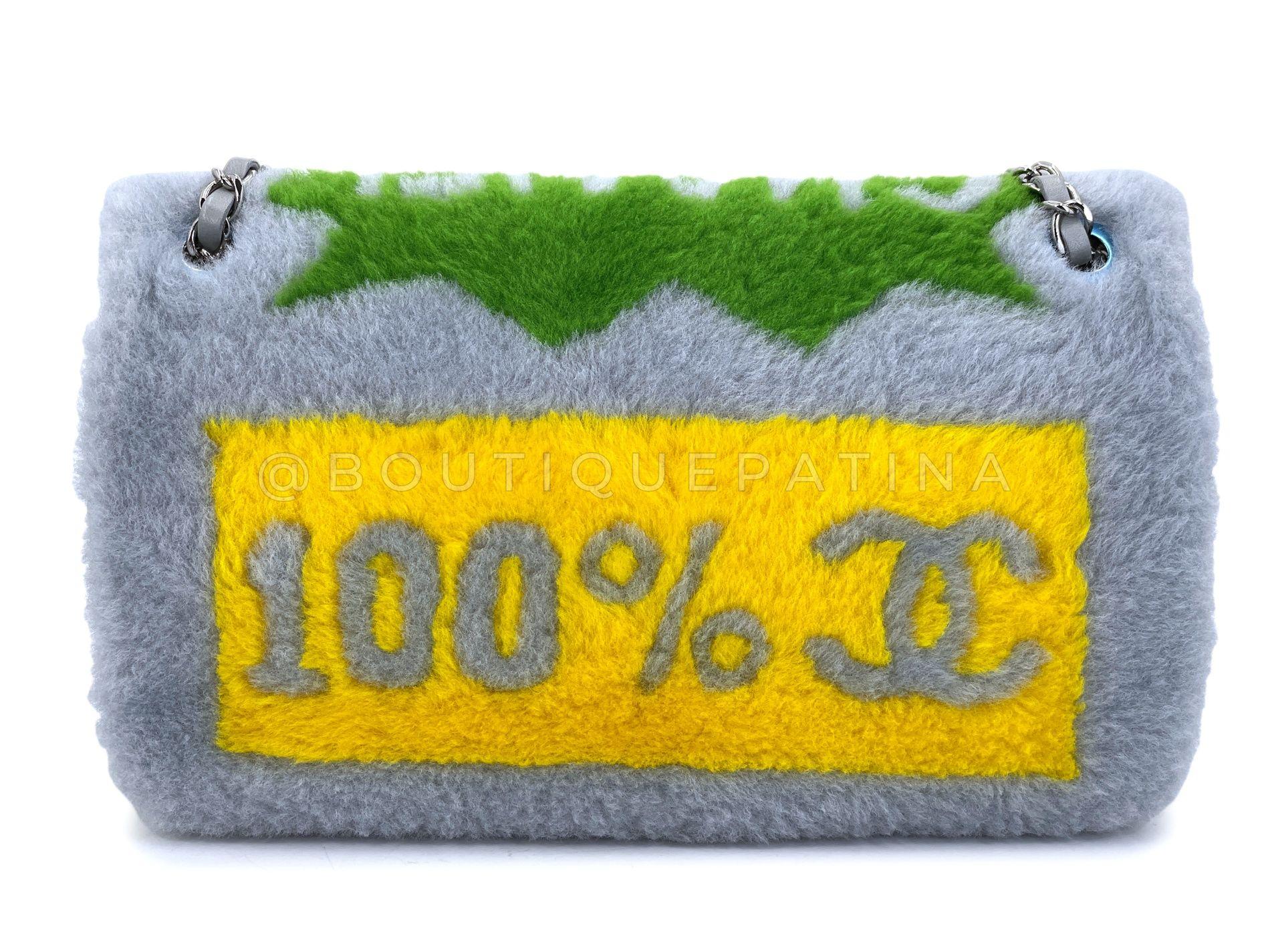 Chanel 2014 Gray Supermarket Comic Multicolor Shearling Flap Bag SHW 68183 For Sale 1