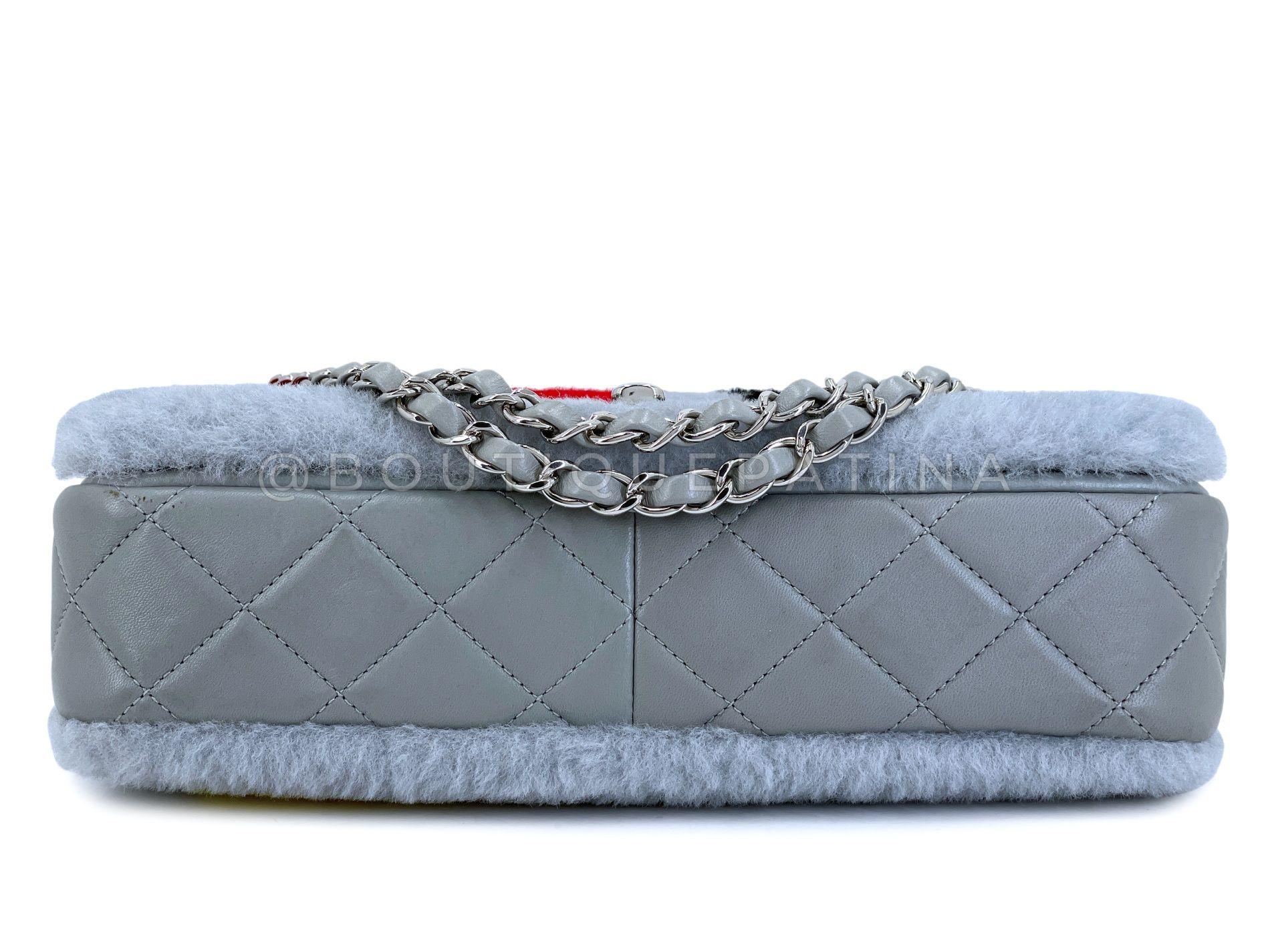 Chanel 2014 Gray Supermarket Comic Multicolor Shearling Flap Bag SHW 68183 For Sale 2