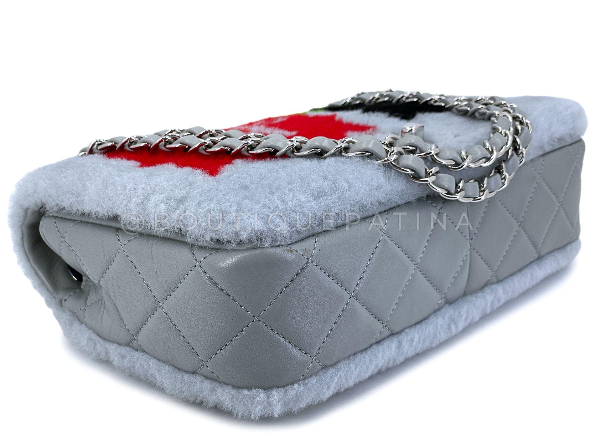 Chanel 2014 Gray Supermarket Comic Multicolor Shearling Flap Bag SHW 68183 For Sale 3