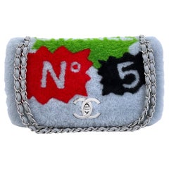 Chanel 2014 Gray Supermarket Comic Multicolor Shearling Flap Bag SHW 68183