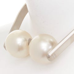 CHANEL 2014 Karl Lagerfeld Runway pearl CC headphone brushed metal necklace