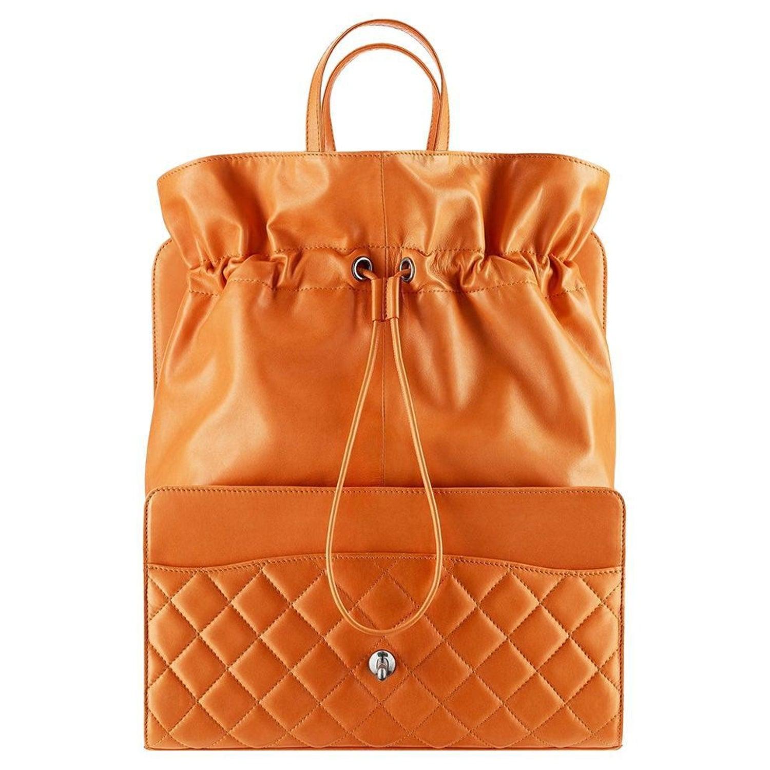 Chanel 2014 Mandarin Orange Caviar Expandable 2in1 Shopper Drawstring Flap Bag For Sale 6