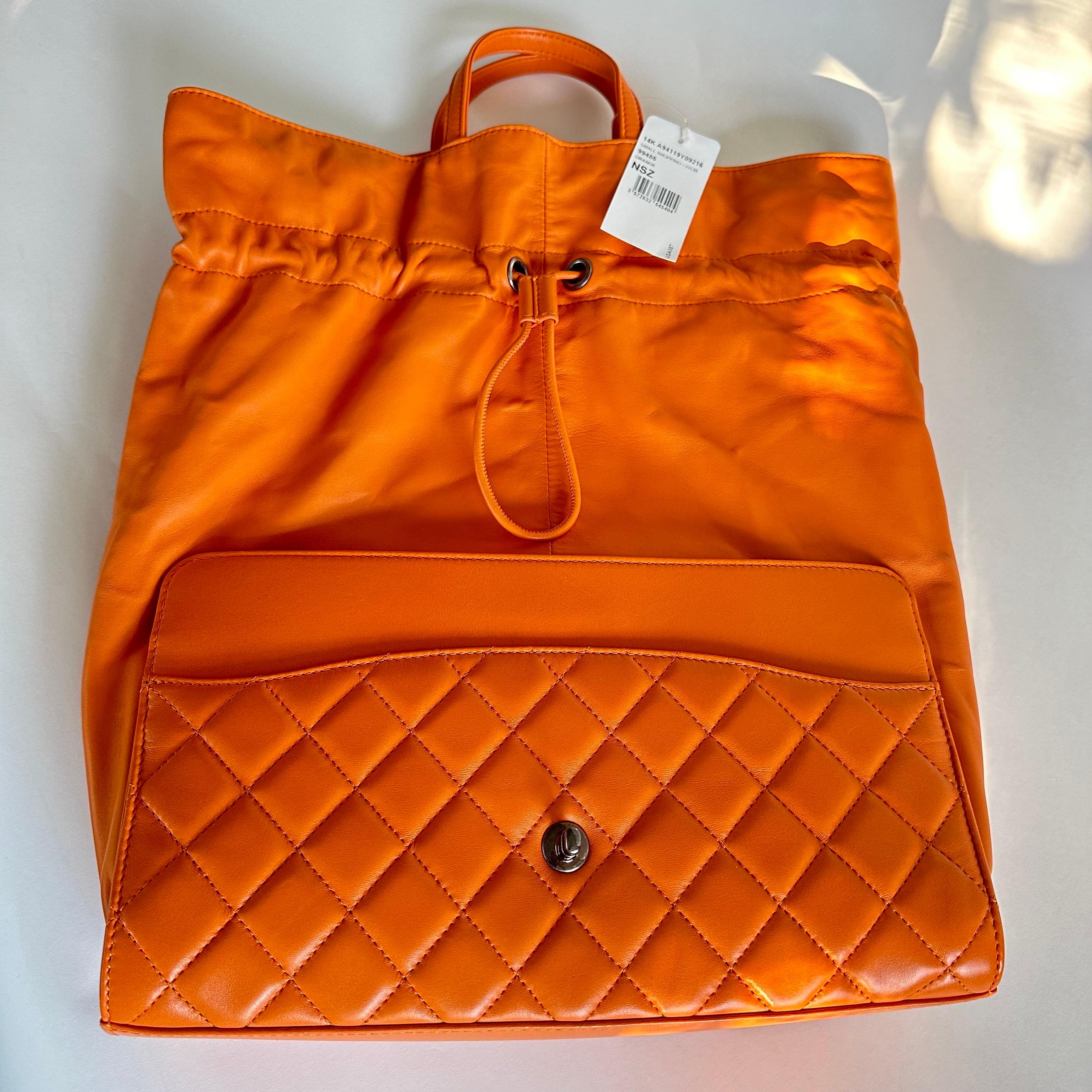 Chanel 2014 Mandarin Orange Caviar Expandable 2in1 Shopper Drawstring Flap Bag For Sale 10