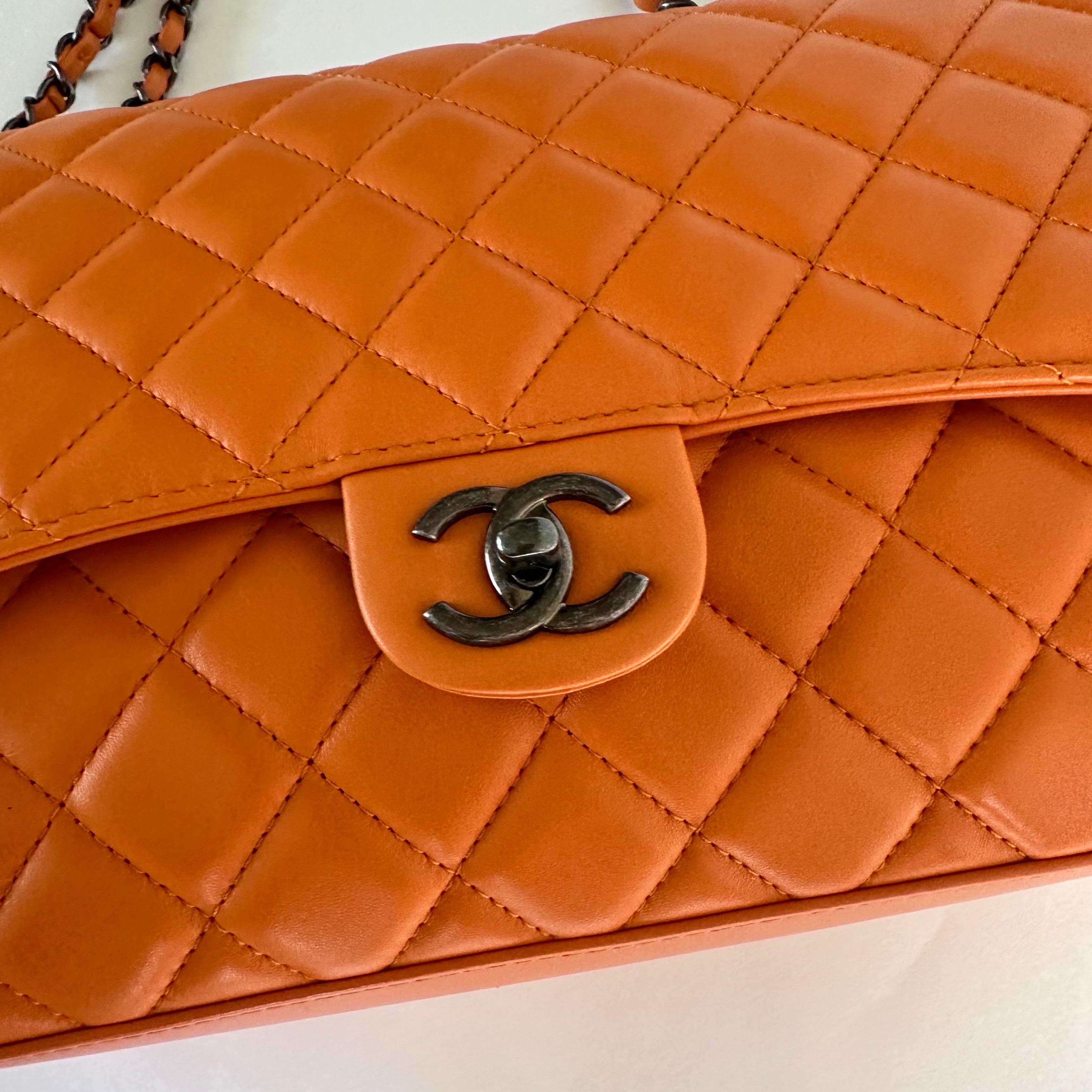 Chanel 2014 Mandarin Orange Caviar Expandable 2in1 Shopper Drawstring Flap Bag For Sale 1