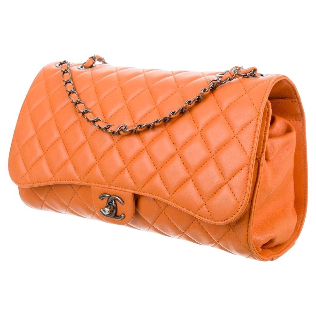 Chanel 2014 Mandarin Orange Caviar Expandable 2in1 Shopper Drawstring Flap Bag For Sale 2