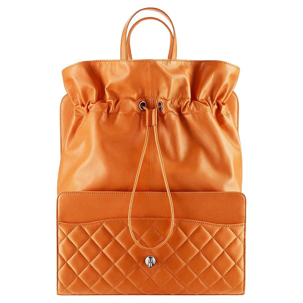 Women's or Men's Chanel 2014 Mandarin Orange Caviar Expandable 2in1 Shopper Drawstring Flap Bag 