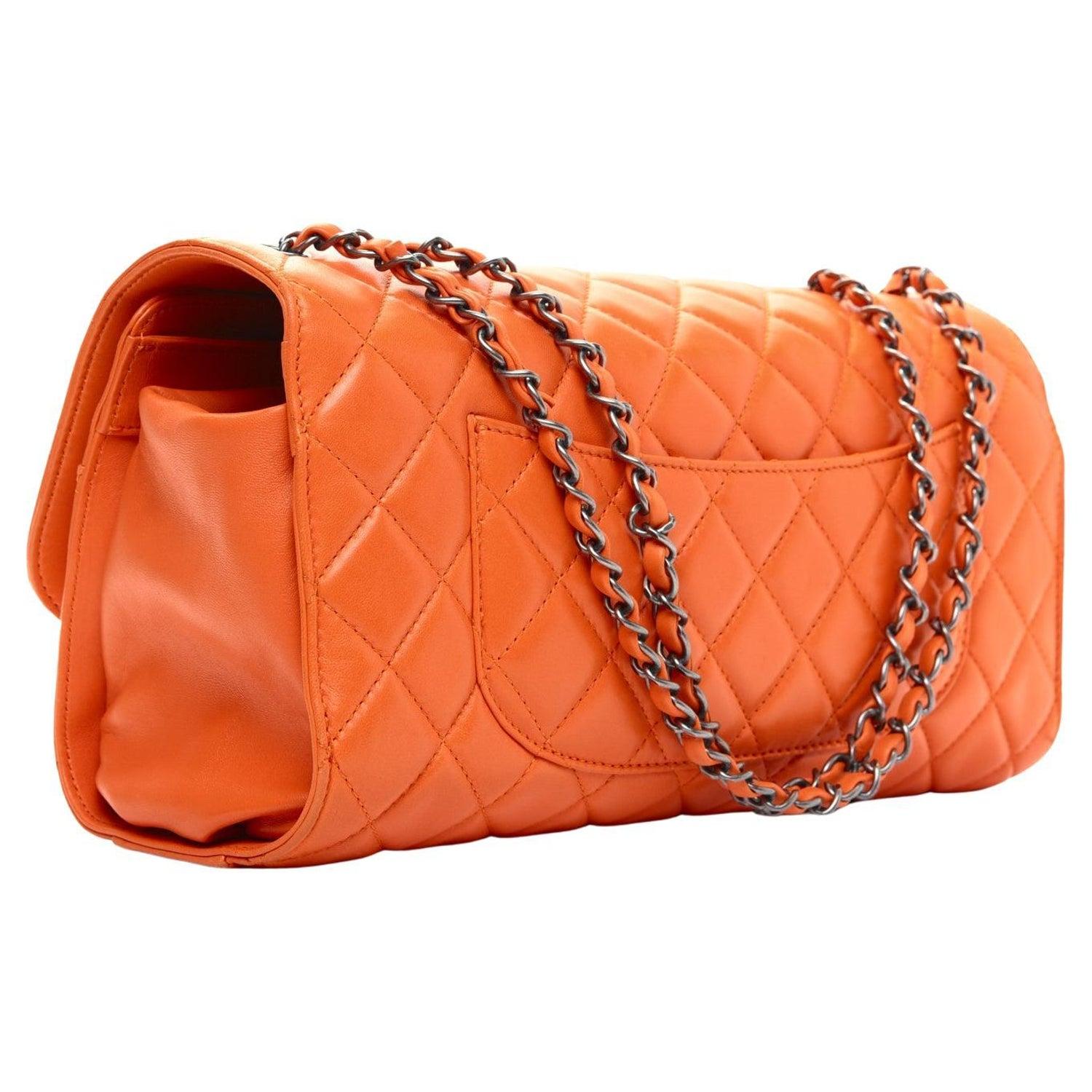 Chanel 2014 Mandarin Orange Caviar Expandable 2in1 Shopper Drawstring Flap Bag For Sale 5