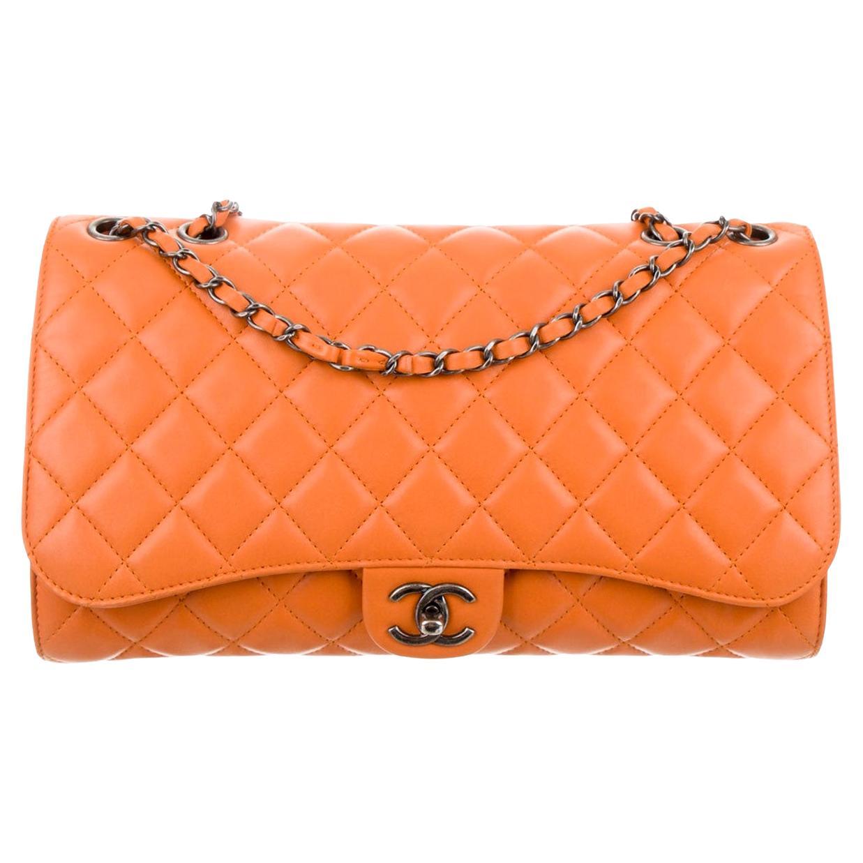 Chanel 2014 Mandarin Orange Caviar Expandable 2in1 Shopper Drawstring Flap Bag