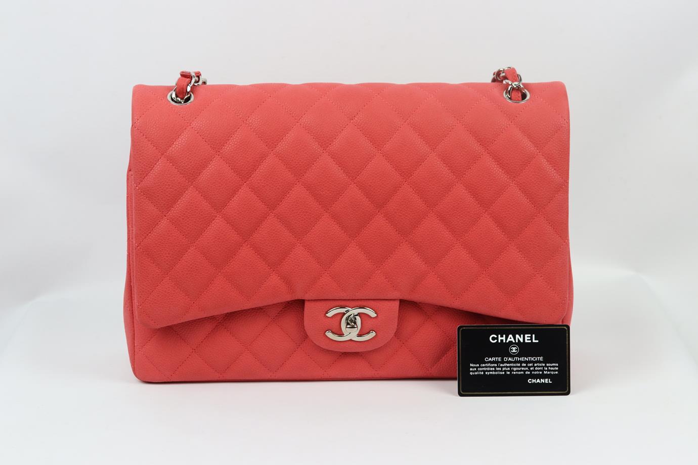 Chanel 2014 Maxi Classic Quilted Matte Caviar Leather Double Flap Shoulder Bag For Sale 7
