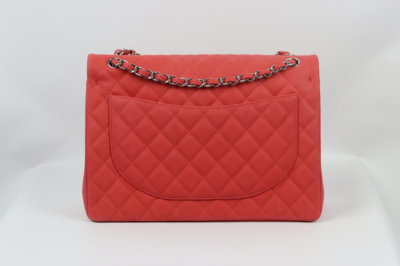 Red Chanel 2014 Maxi Classic Quilted Matte Caviar Leather Double Flap Shoulder Bag For Sale