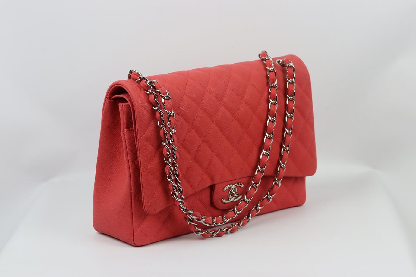 Chanel 2014 Maxi Classic Quilted Matte Caviar Leather Double Flap Shoulder Bag For Sale 3