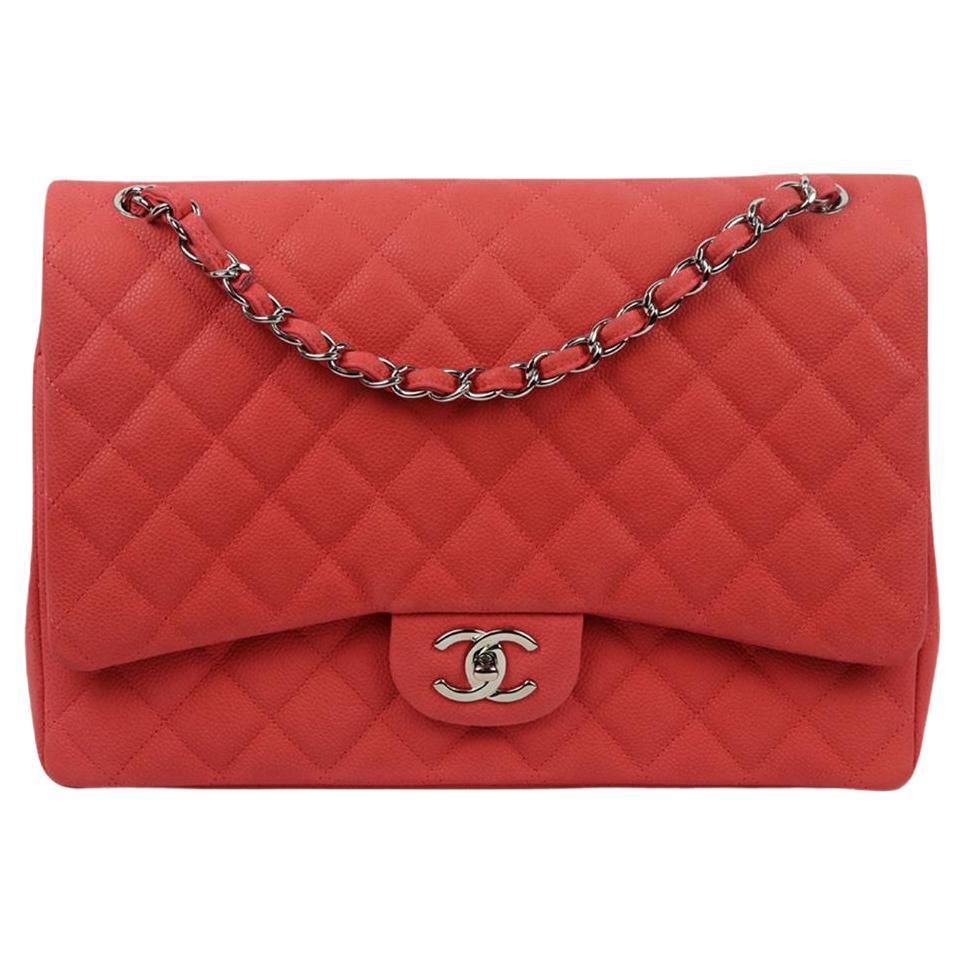 Chanel 2014 Maxi Classic Quilted Matte Caviar Leather Double Flap Shoulder Bag
