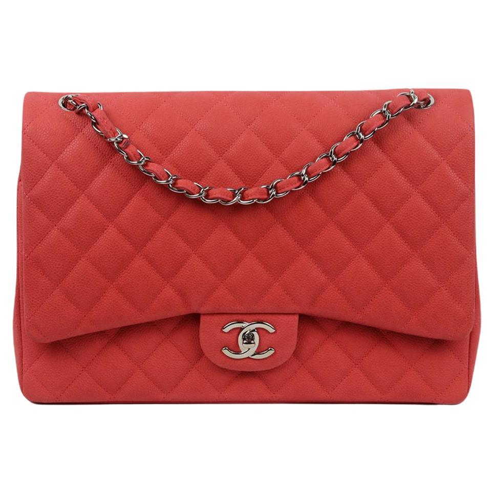 Chanel 2014 Maxi Classic Quilted Matte Caviar Leather Double Flap Shoulder Bag For Sale