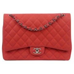Chanel 2014 Maxi Classic Quilted Matte Caviar Leather Double Flap Shoulder Bag
