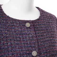 CHANEL 2014 metallic yarn cc button four pocket collarless tweed coat FR44