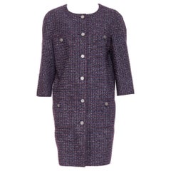 CHANEL 2014 metallic yarn cc button four pocket collarless tweed coat FR44