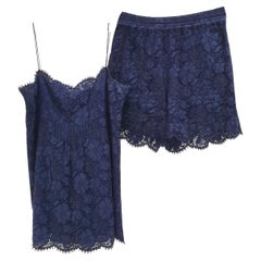 CHANEL 2014 Navy Blue Cotton  LACE Camisole  Shorts Suit Set