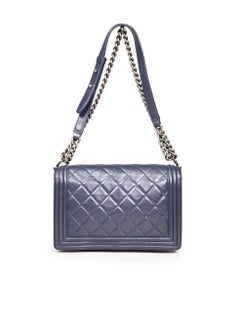 Chanel 2014 Navy Lambskin New Medium Ruthenium Hardware Boy Bag
