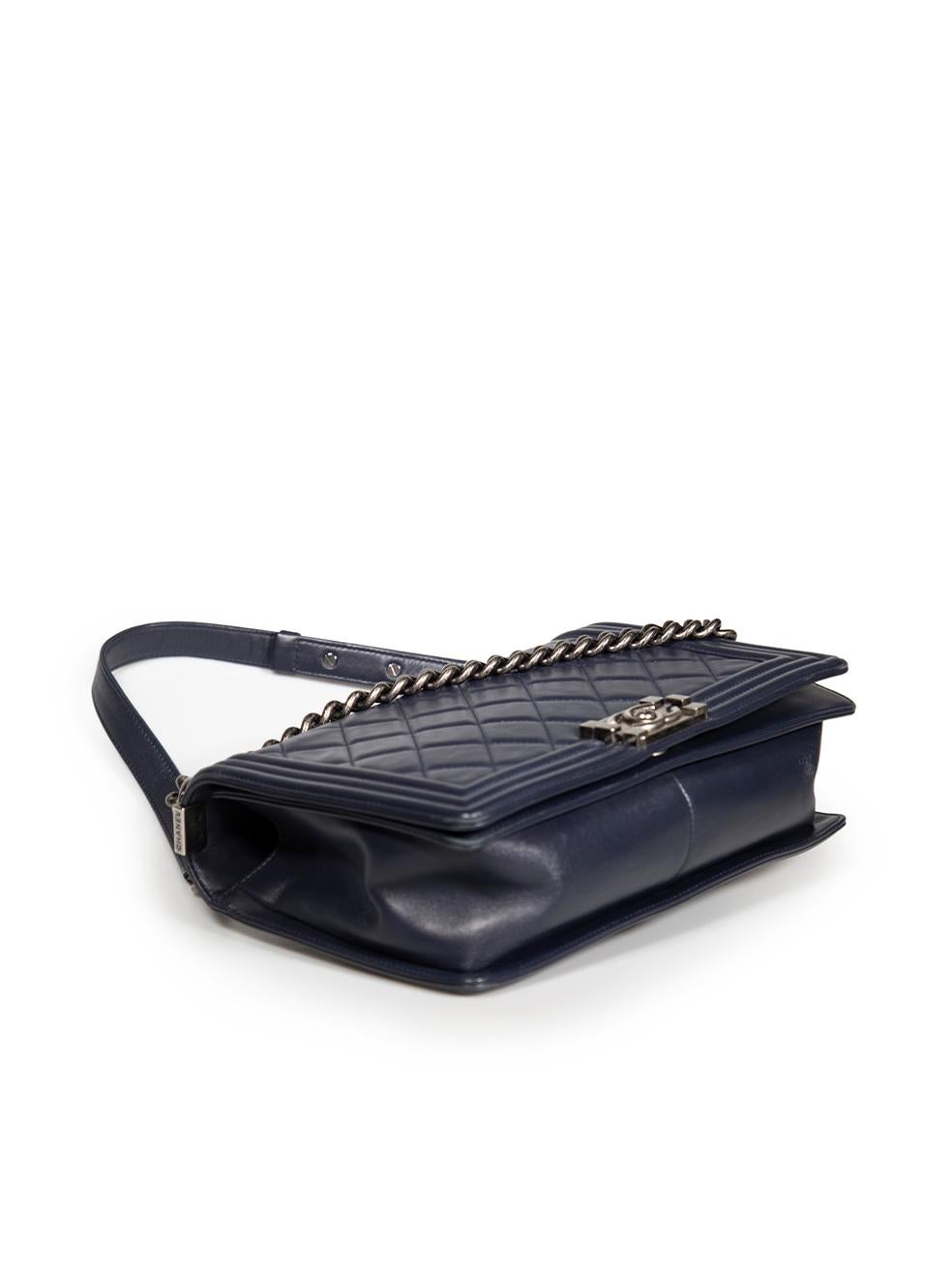 Women's Chanel 2014 Navy Lambskin New Medium Ruthenium Hardware Boy Bag