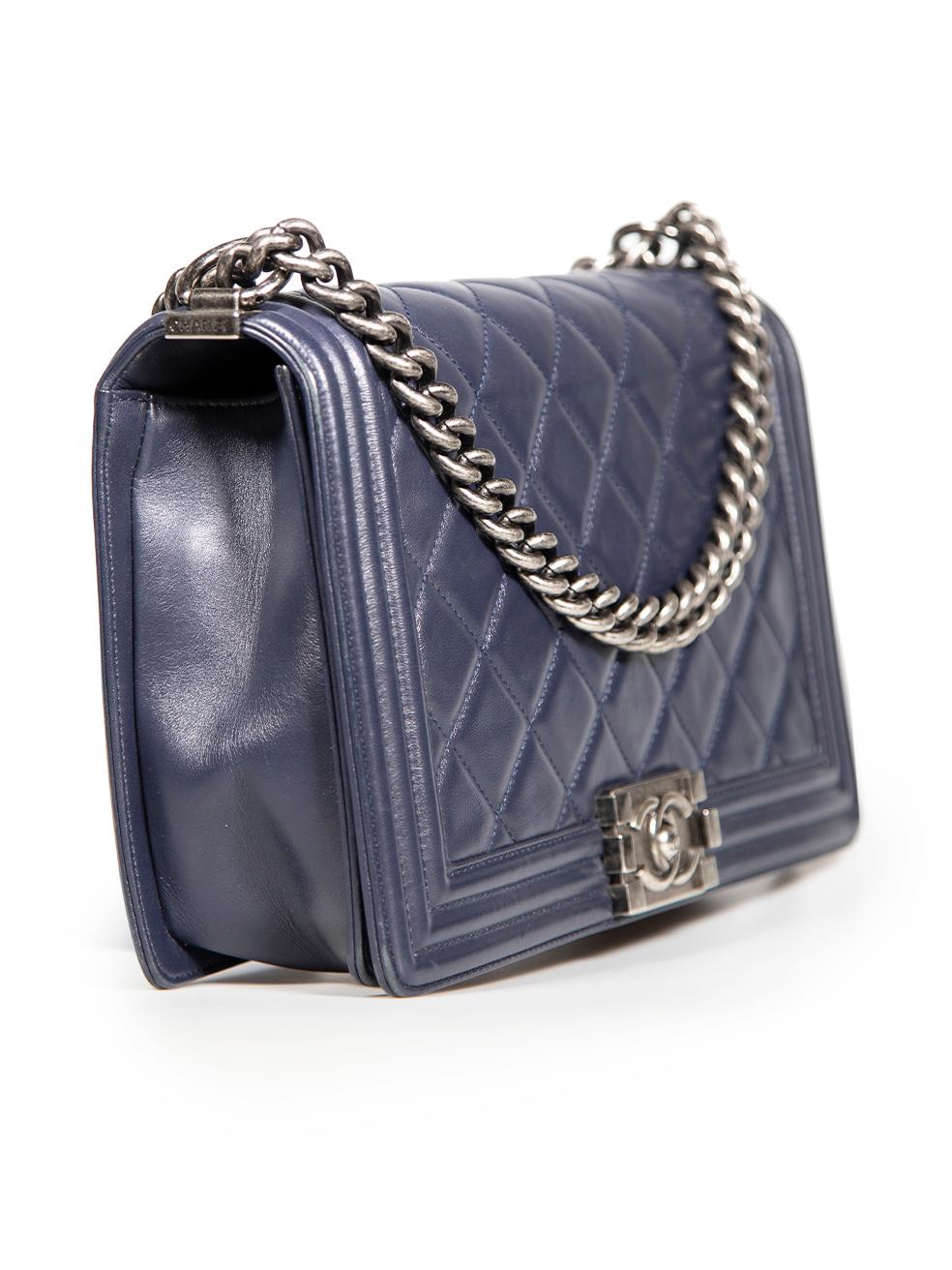 Chanel 2014 Navy Lambskin New Medium Ruthenium Hardware Boy Bag 3