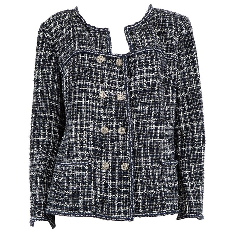 Chanel 2014 Navy Tweed Double Breasted Jacket Size 4XL