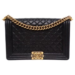 Chanel 2014 "New Medium" Black Caviar Boy Bag With Antique Gold-Tone Hardware
