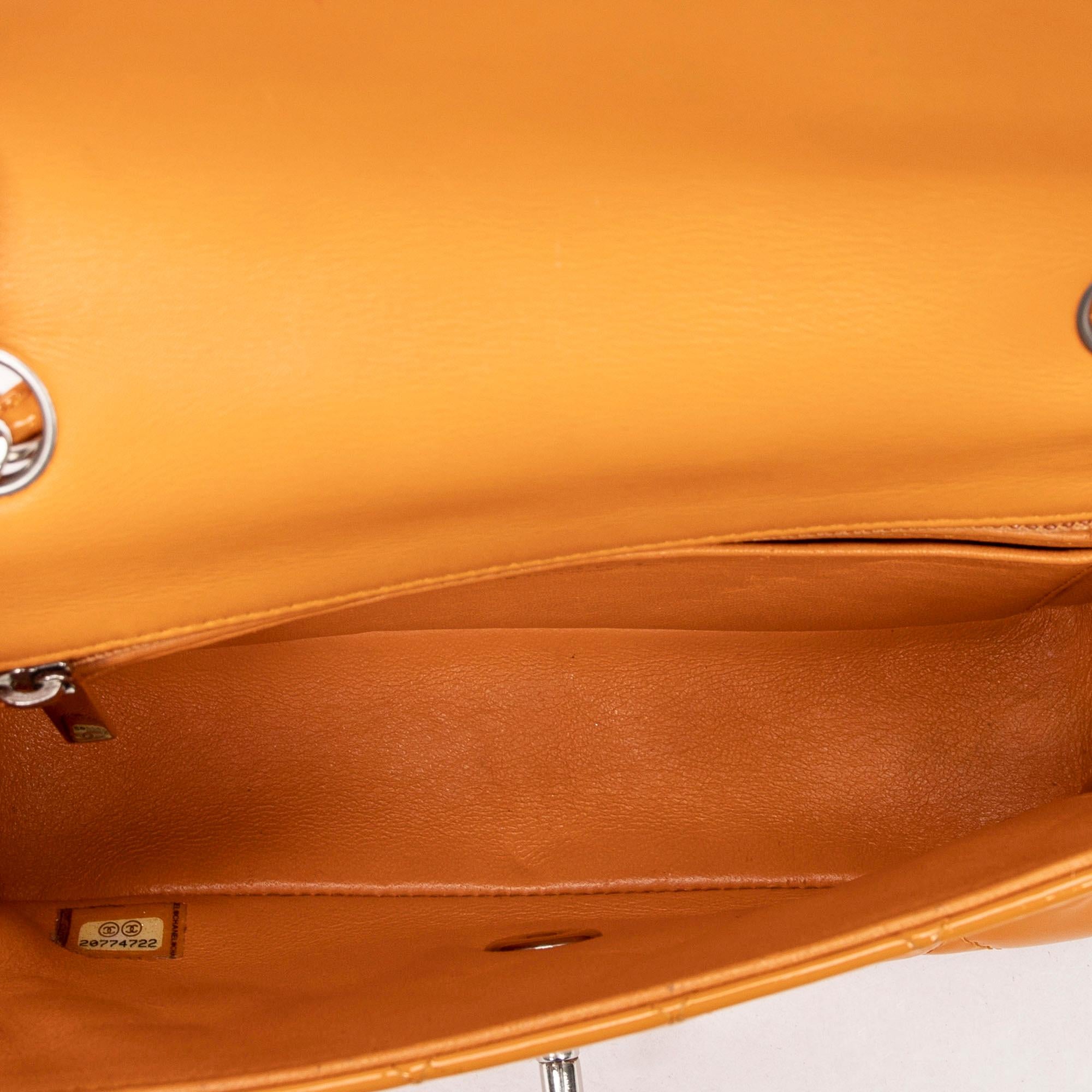 Chanel 2014 Orange Patent Leather Mini Single Flap Bag For Sale 1