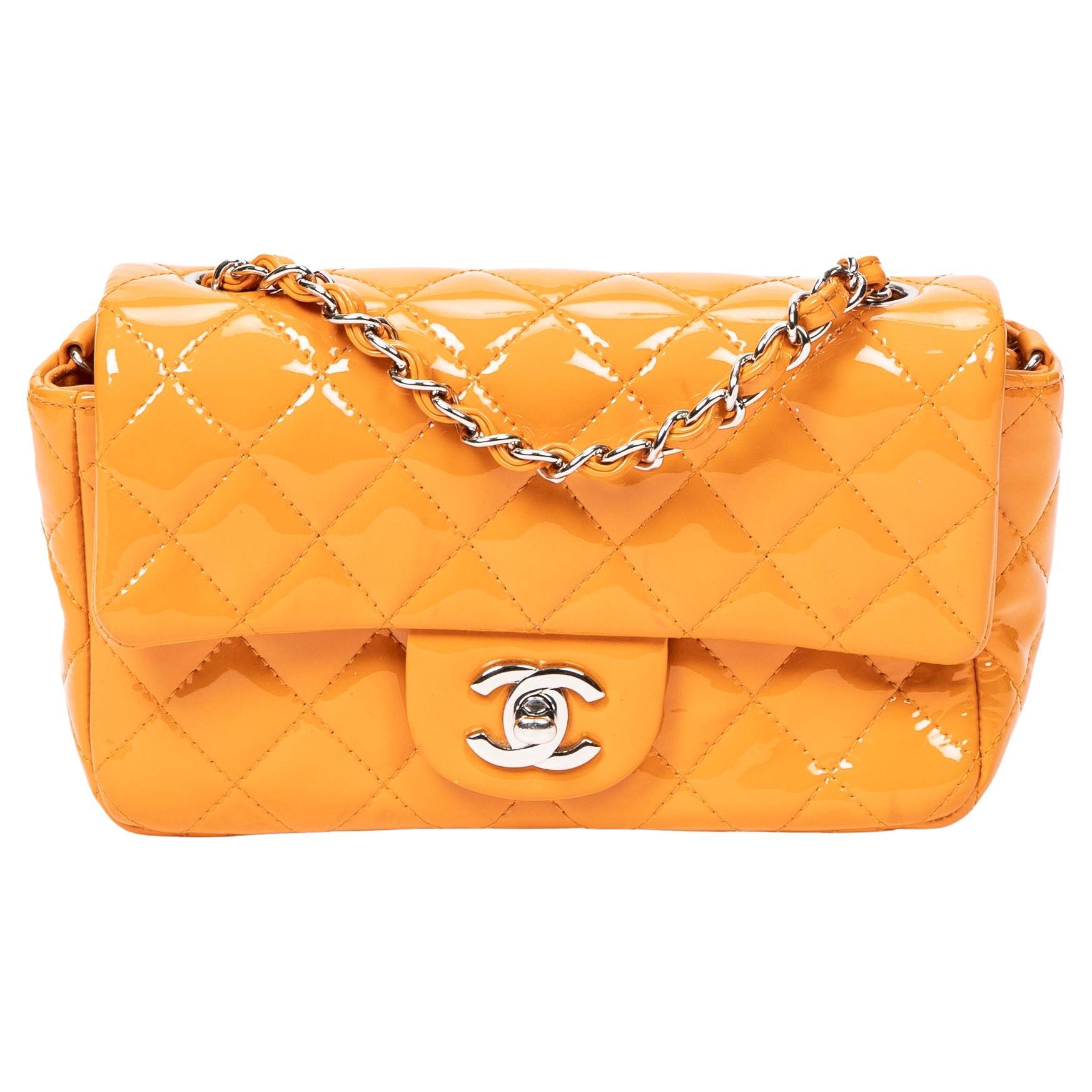 Chanel 2014 Orange Patent Leather Mini Single Flap Bag
