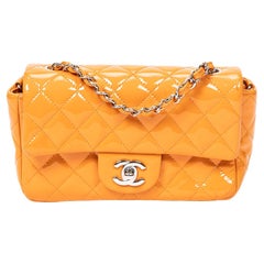 Chanel 2014 Orange Patent Leather Mini Single Flap Bag
