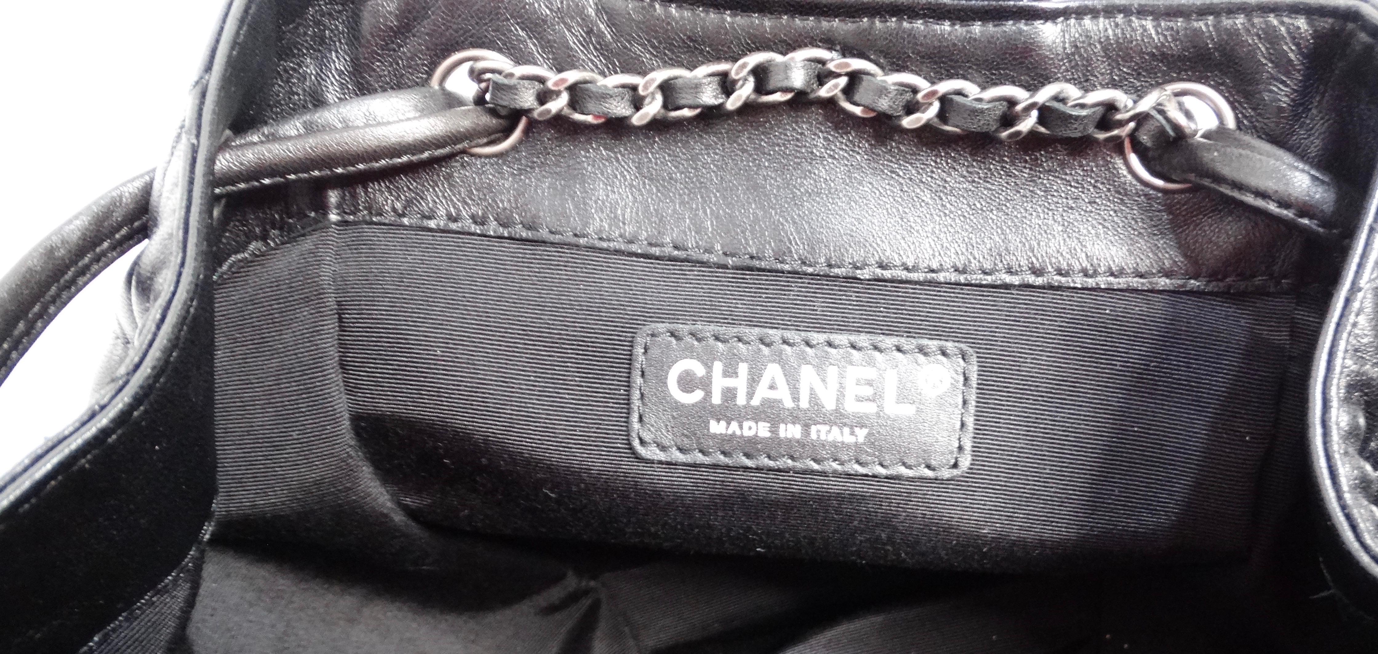 Chanel 2014 Paris-Dallas Black Quilted Lambskin Drawstring Fringe Bucket Bag For Sale 6