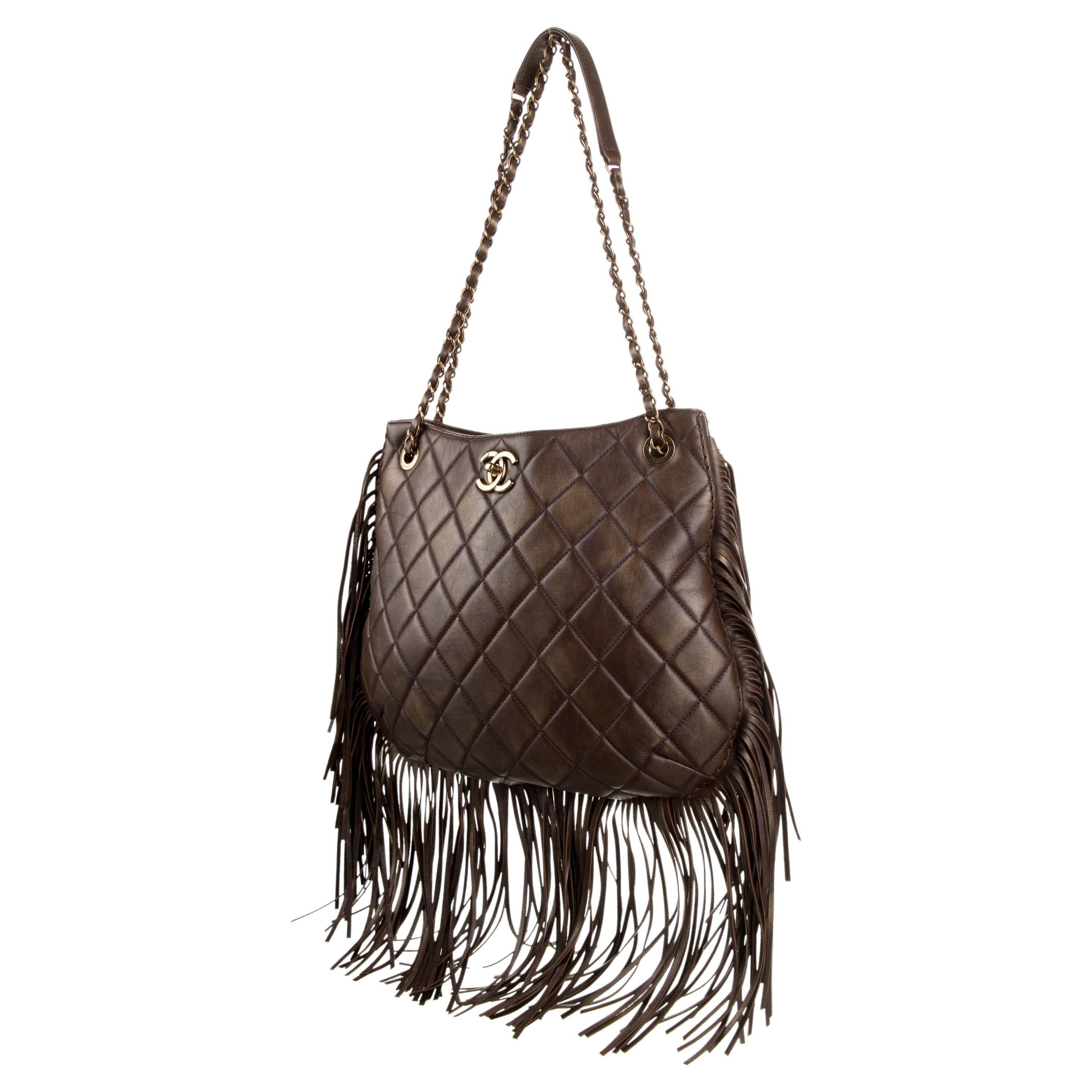 Chanel 2014 Paris Dallas Metièrs D'Art Runway Brown Fringe Shopper Tote Bag en vente 3