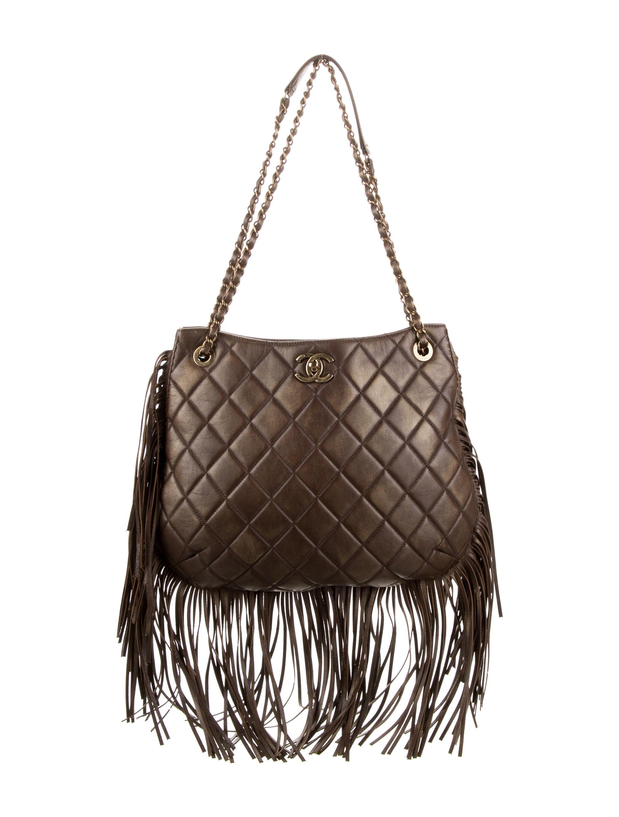 Chanel 2014 Paris Dallas Metièrs D'Art Runway Brown Fringe Shopper Tote Bag en vente 4