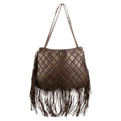 Chanel 2014 Paris Dallas Metièrs D'Art Runway Braun Fransen Shopper Tote Tasche