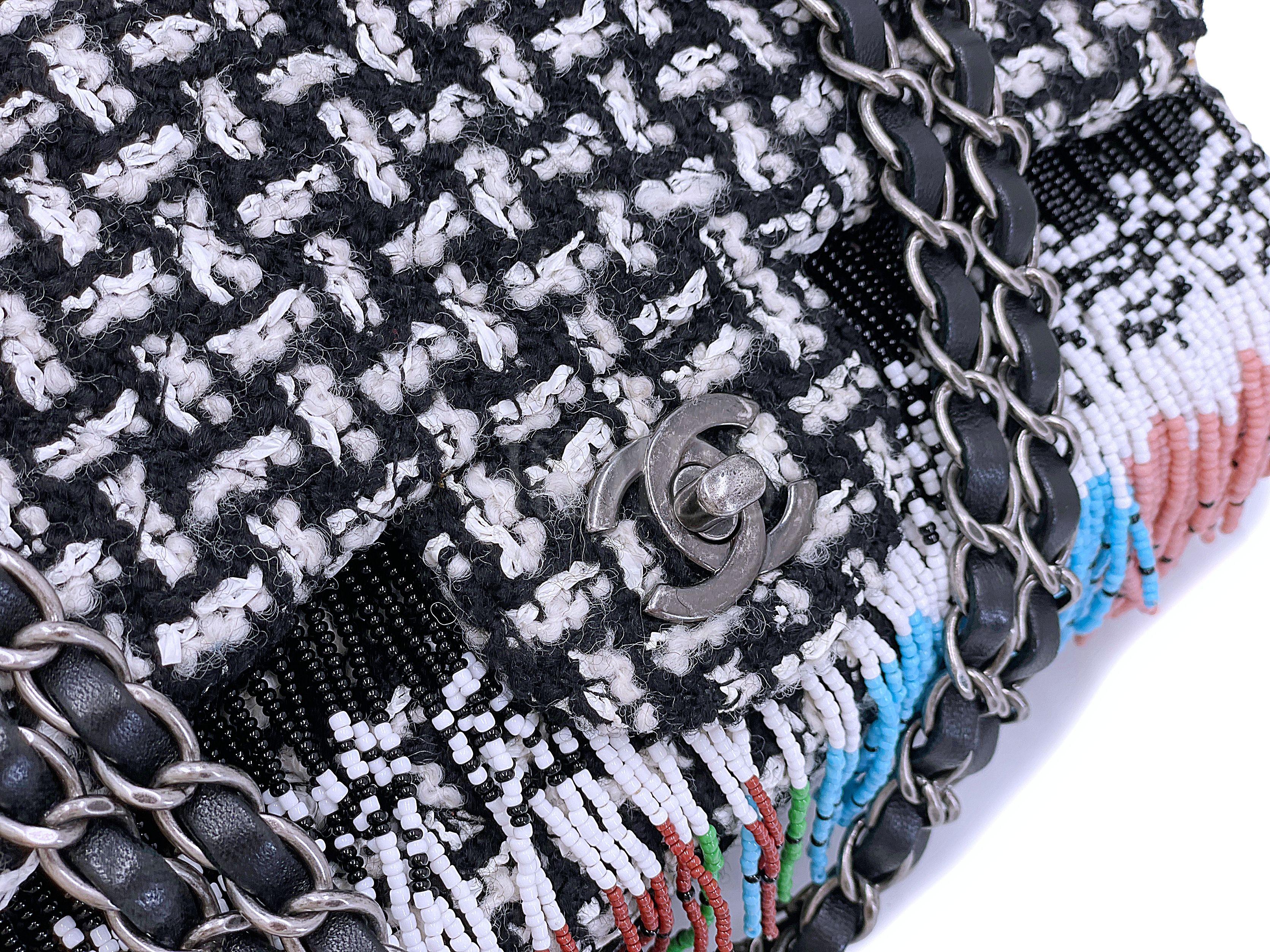 Chanel 2014 Paris-Dallas Métiers d'Art Tweed Beaded Fringe Flap Bag RHW 67934 For Sale 6