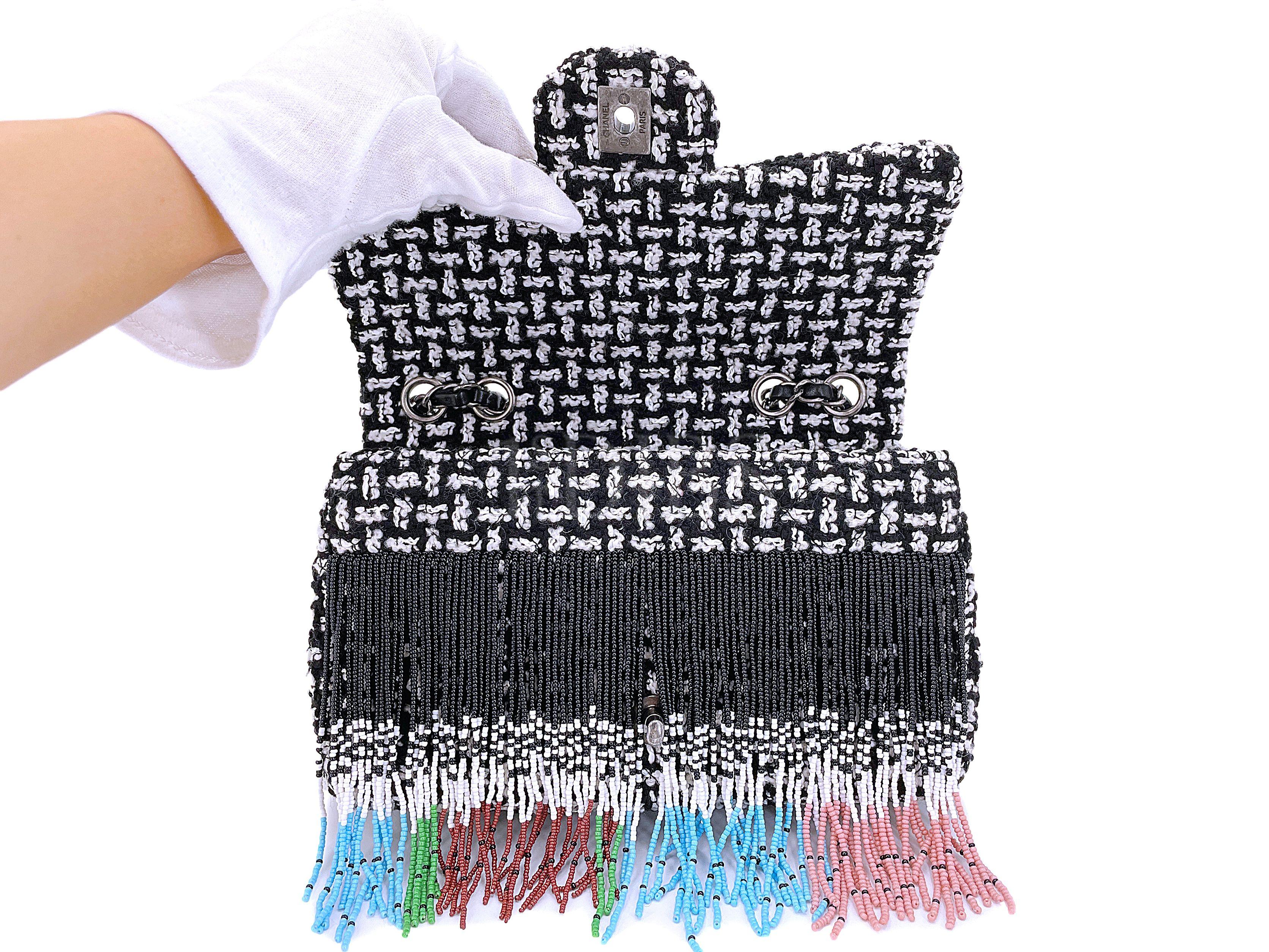 Chanel 2014 Paris-Dallas Métiers d'Art Tweed Beaded Fringe Flap Bag RHW 67934 For Sale 7