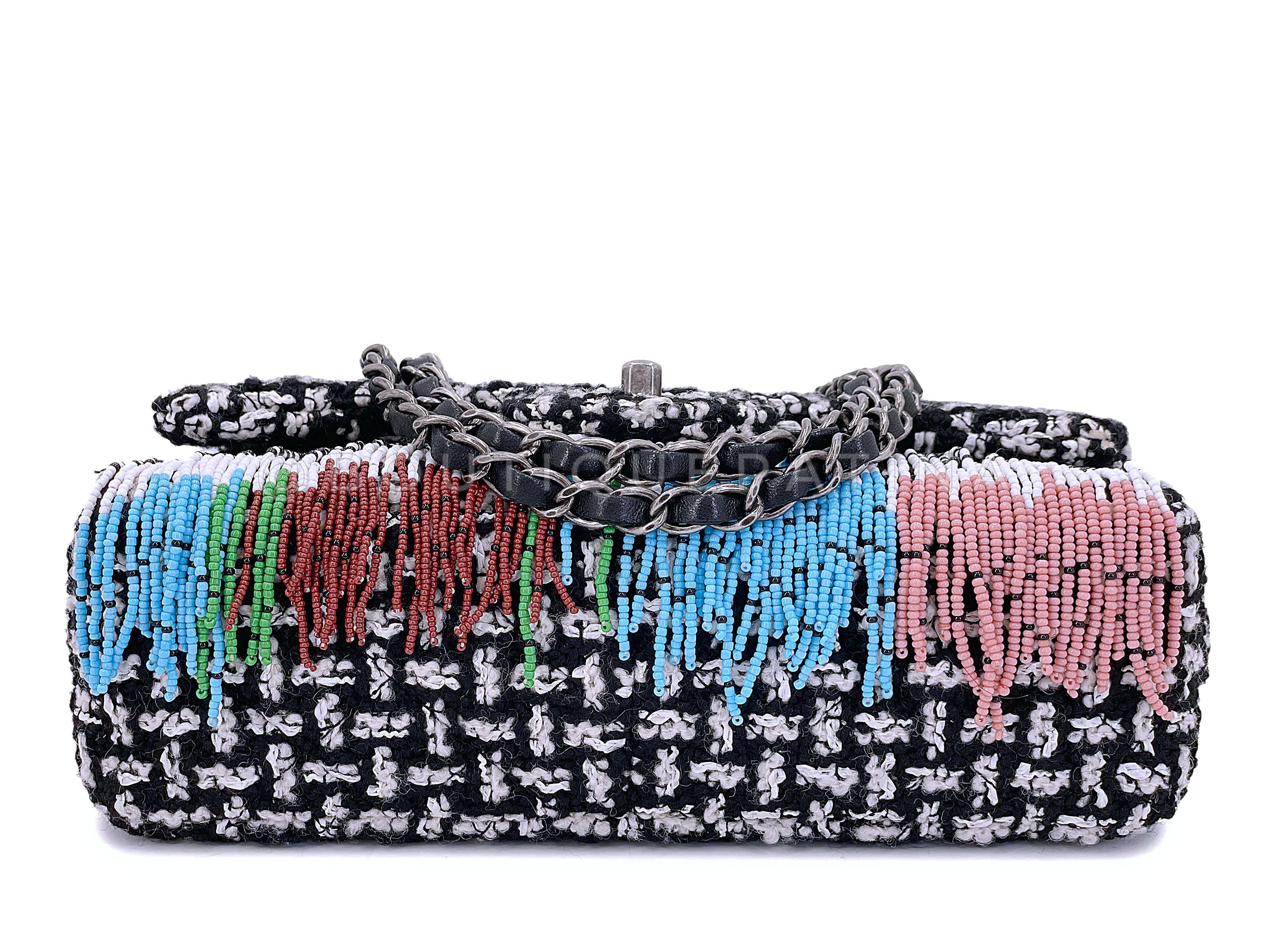 Chanel 2014 Paris-Dallas Métiers d'Art Tweed Beaded Fringe Flap Bag RHW 67934 For Sale 3