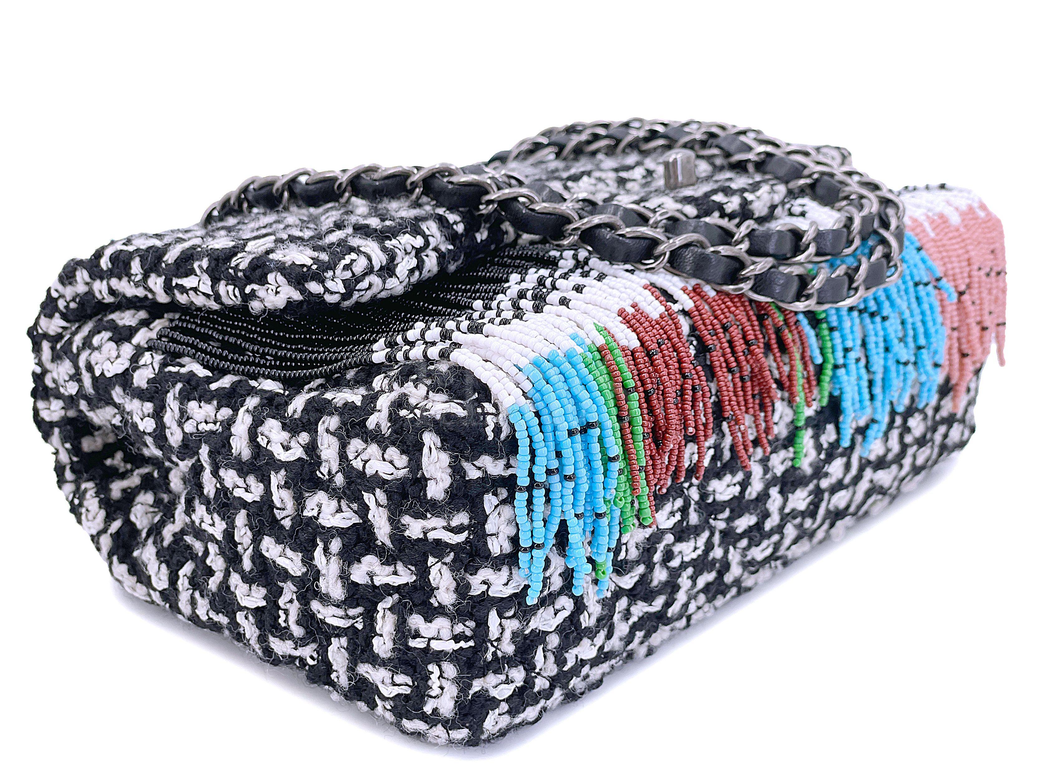 Chanel 2014 Paris-Dallas Métiers d'Art Tweed Beaded Fringe Flap Bag RHW 67934 For Sale 3