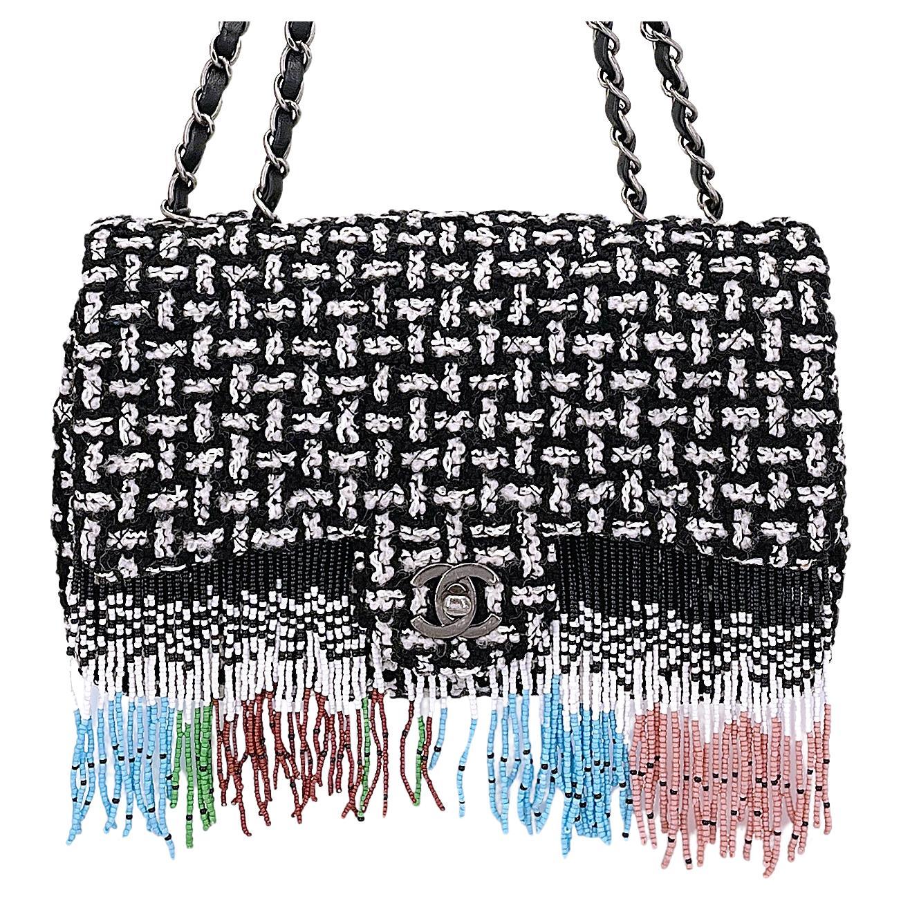 Chanel 2014 Paris-Dallas Métiers d'Art Tweed Beaded Fringe Flap Bag RHW 67934 For Sale
