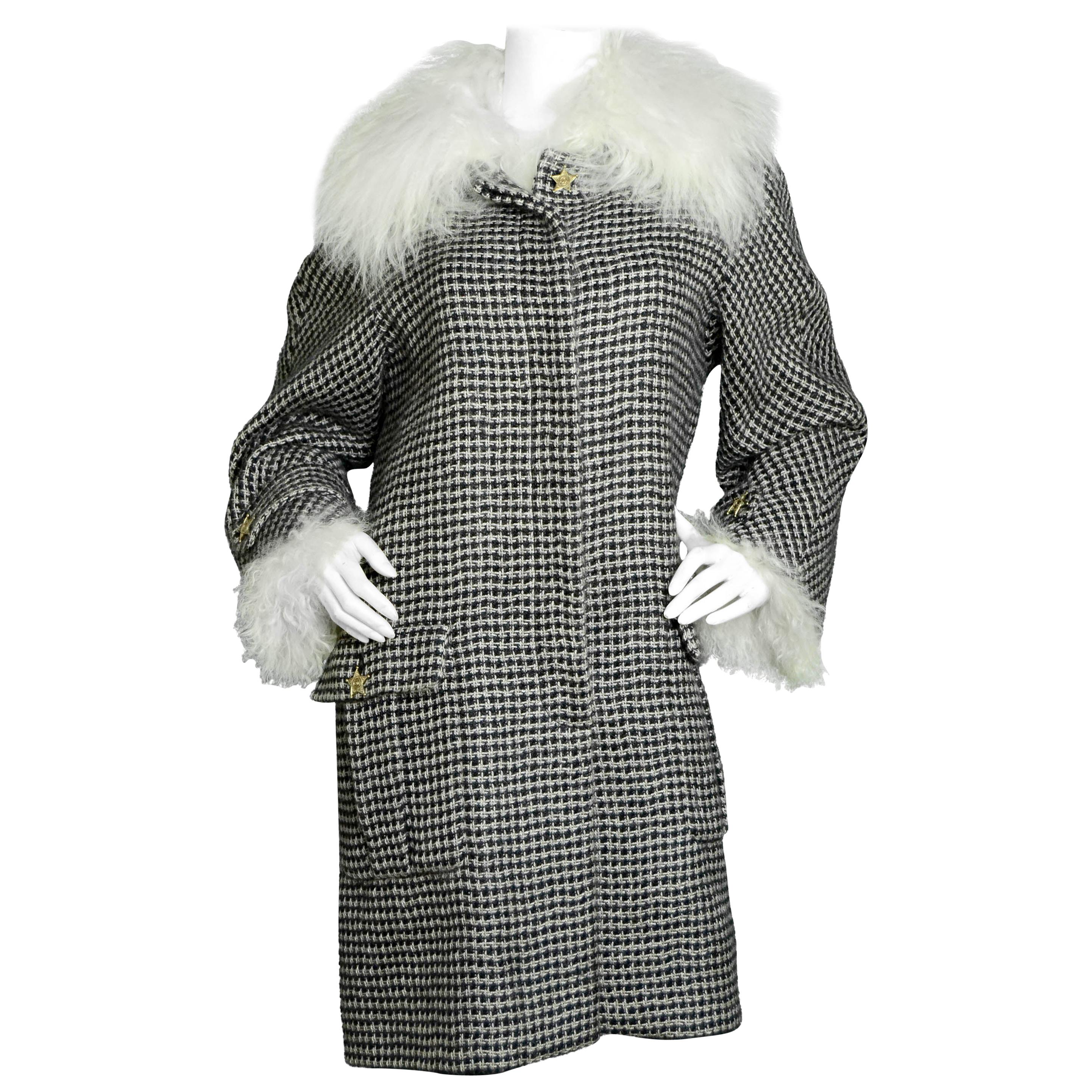 Chanel 2014 Paris-Dallas Mohair Coat W/Detachable Shearling Cuffs & Collar FR50 